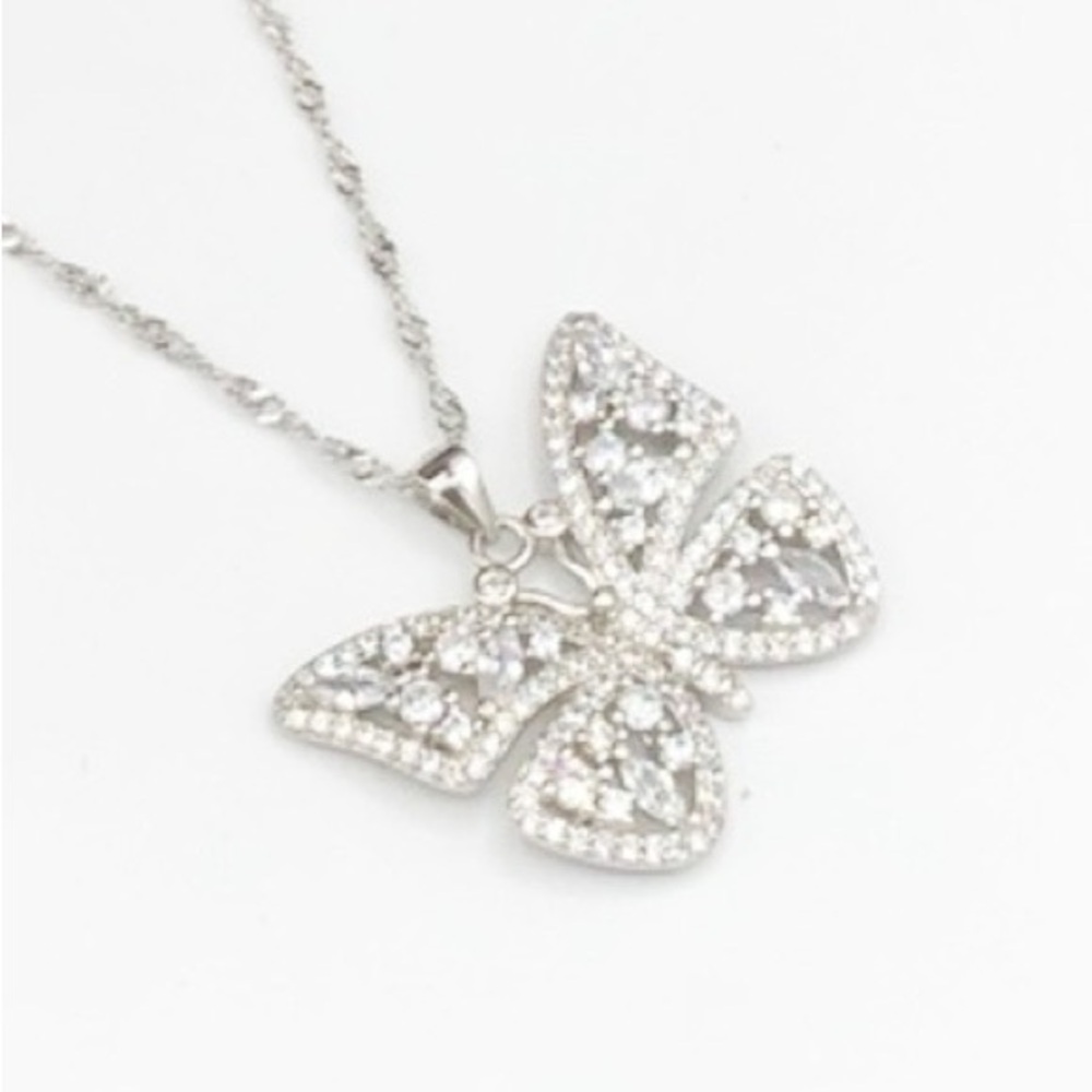 Côte d’Argent Sterling Silver CZ Butterfly Pendant 18” Inch Necklace NWT Sparkly